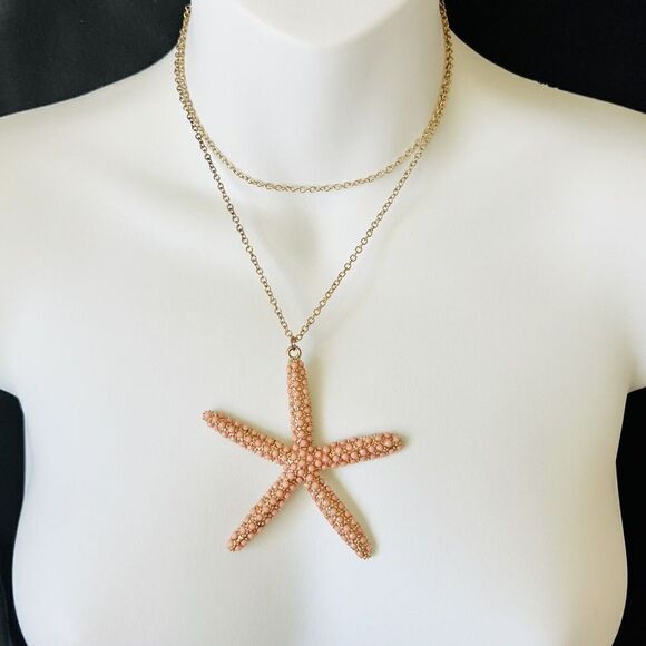 Vintage ALDO Starfish Pendant Jeweled Pink Small Cabochons Necklace Gold T 4030 - Picture 5 of 12